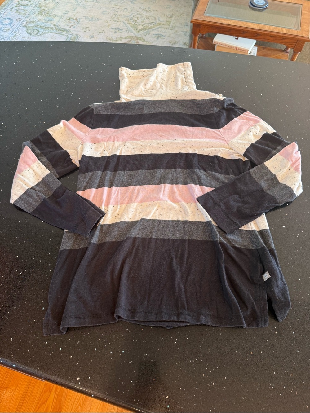 T by Talbots Striped Turtleneck Sweater in Black, Pink, Gray, and Cream